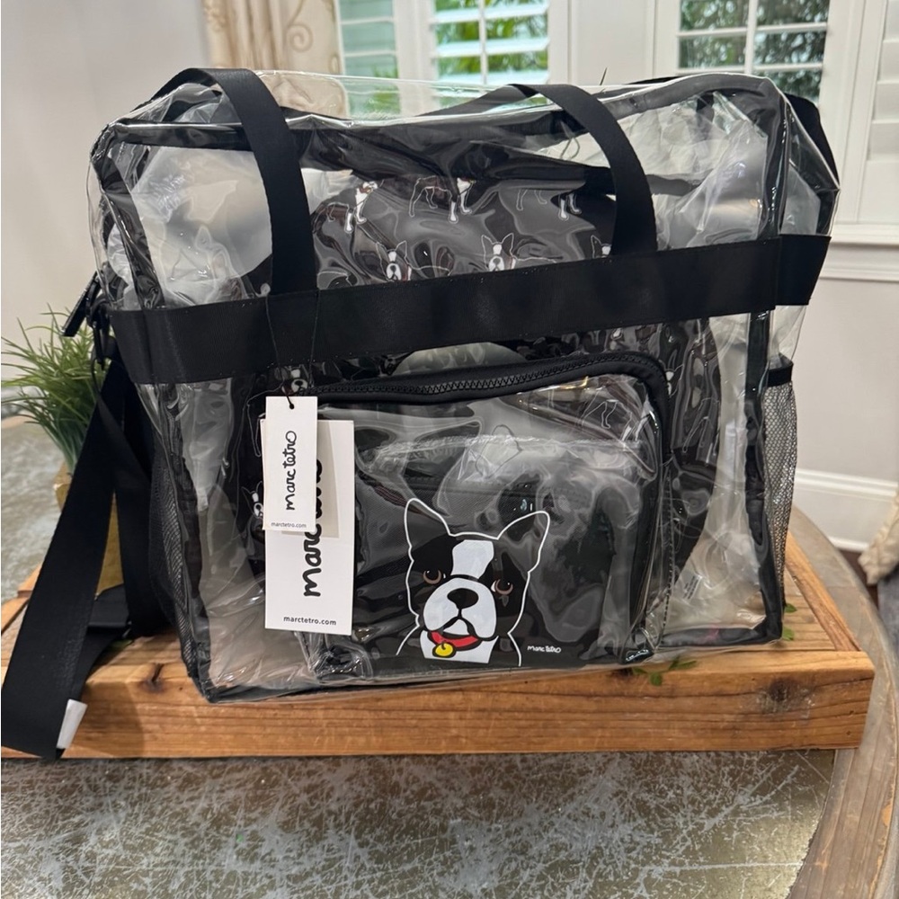 MARC TETRO “FRENCHIE” BULL DOG BLACK / CLEAR LARGE TRAVEL BAG 3 ACCESSORIES